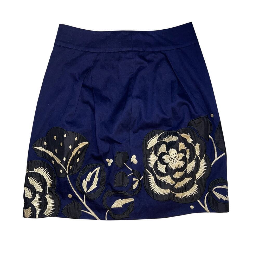 Anthropologie Floreat Sufi Navy & Black Embroidered Cotton Skirt 28 waist Size 0
